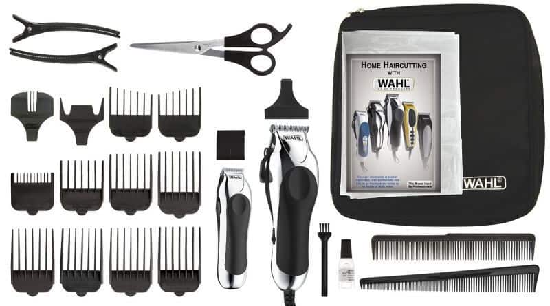 The Wahl Deluxe haircutting kit in its ful glory: 25 pieces to help you shape that Wahl haircut.